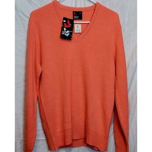 Vintage Robert Bruce V Neck Sweater Golf Original Tags Peachy Orange Color Med